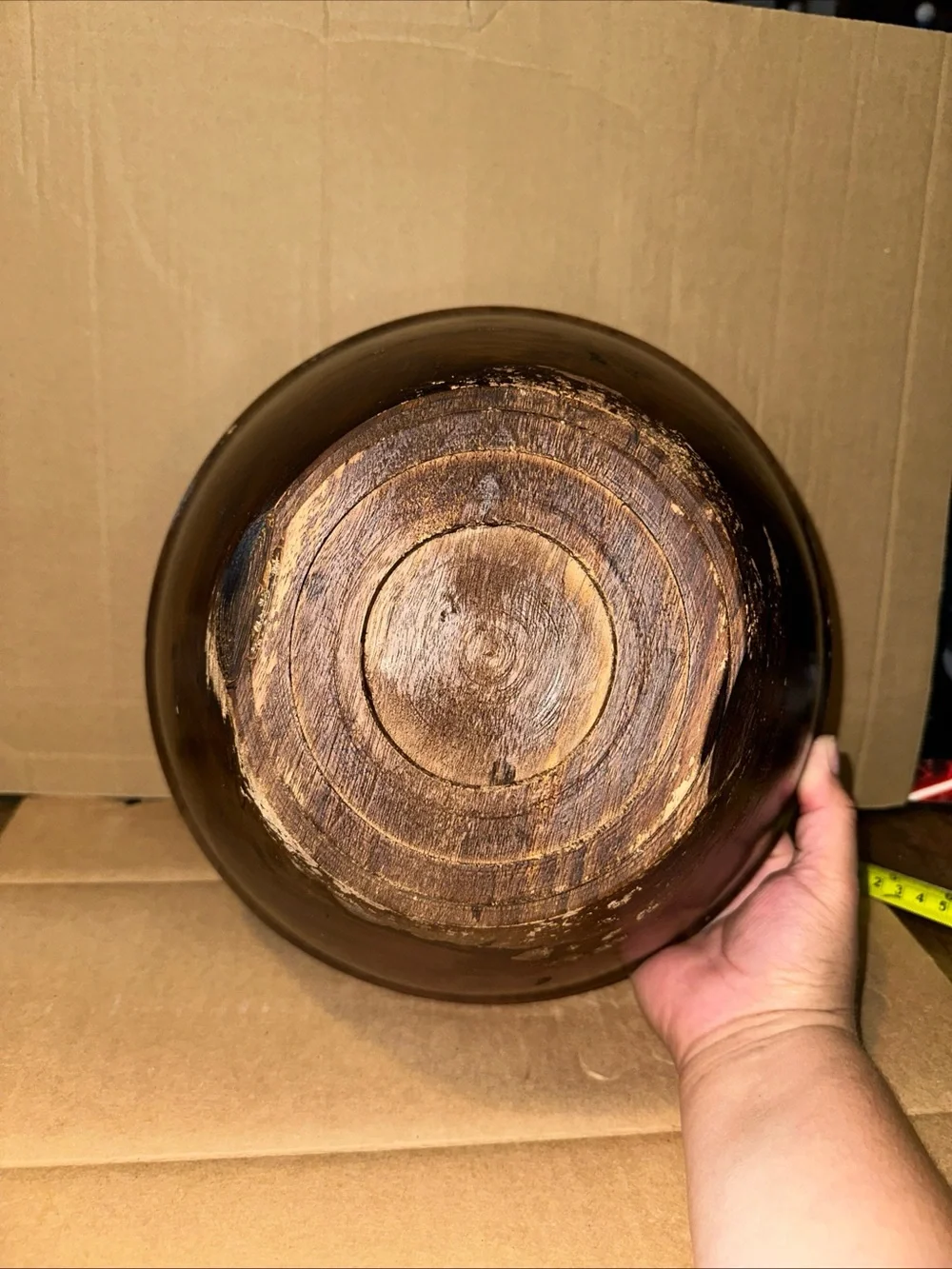 Hand-Finished Brown Wooden Serving Bowl - Classic Dining Accent signed